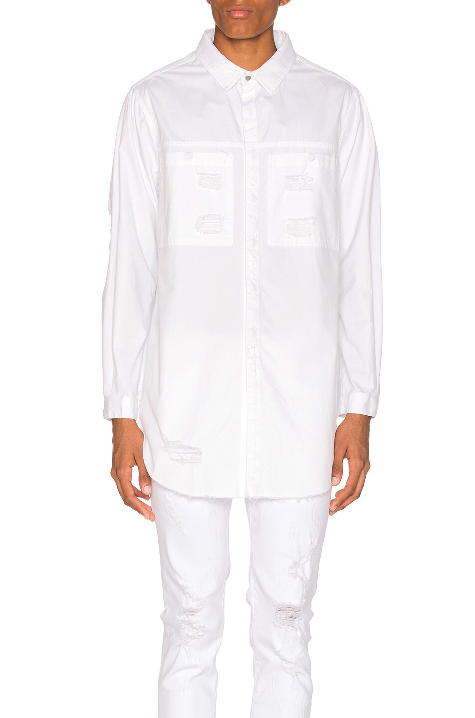 Image 1 of Stampd Distressed Denim Shirt in White