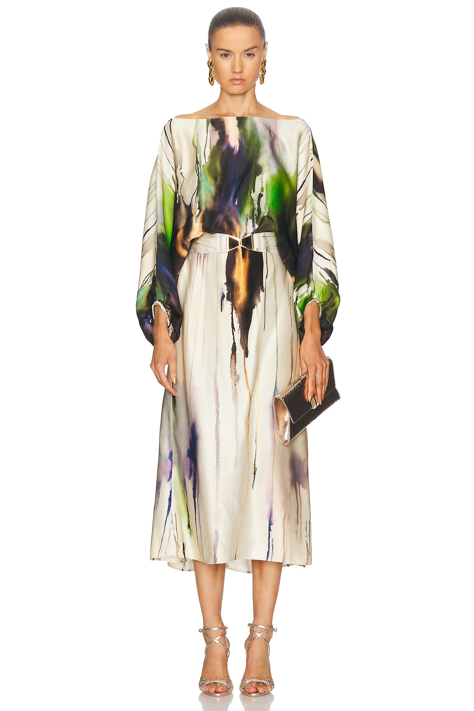 Image 1 of SILVIA TCHERASSI Kalani Dress in Olive Watercolor