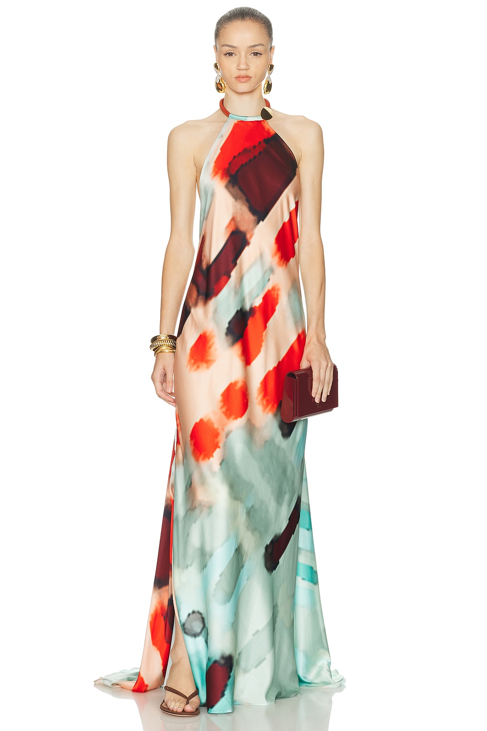Silvia Tcherassi Zeffa Silk Halter Maxi Dress In Multi