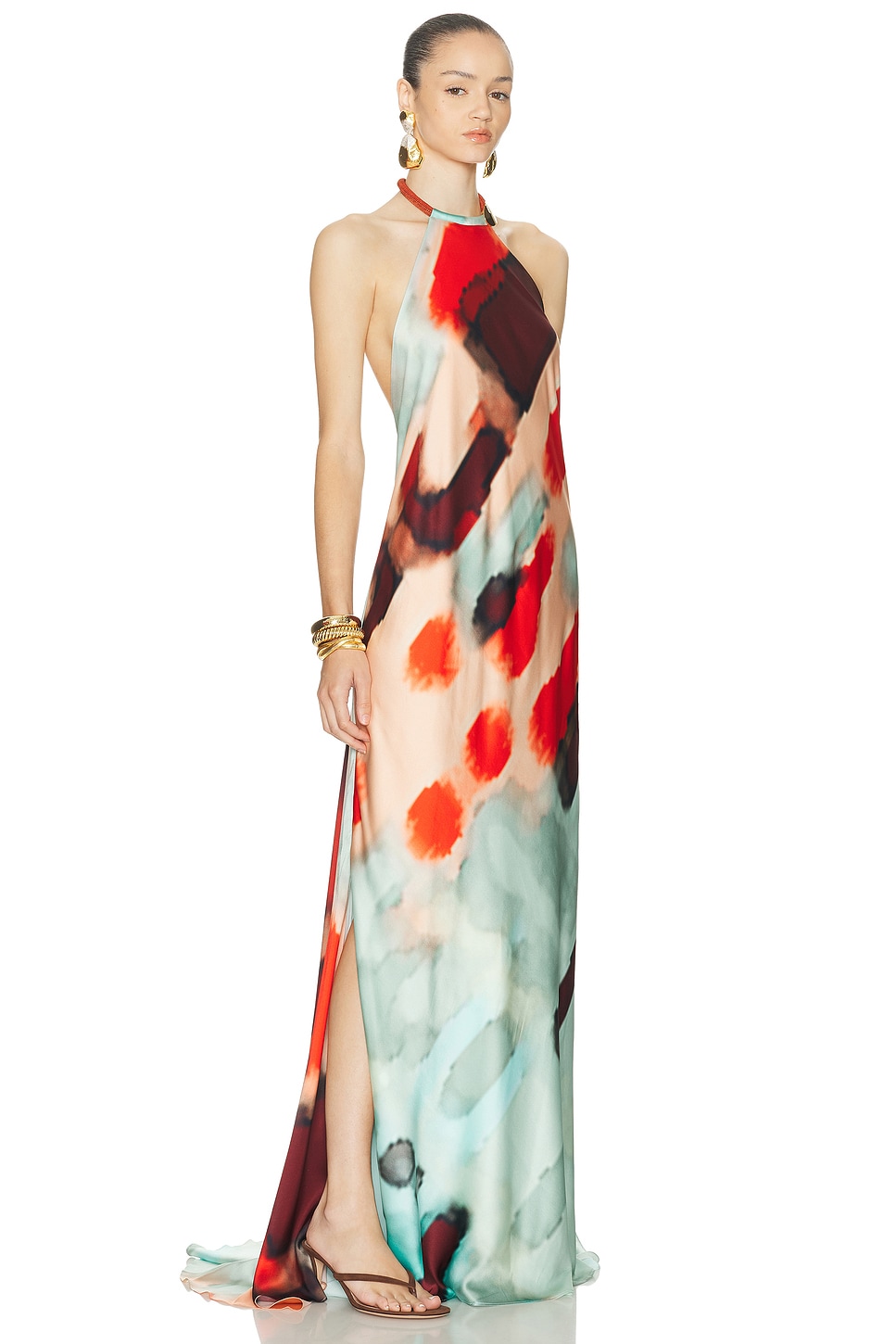 Silvia Tcherassi Zeffa Silk Halter Maxi Dress In Multi