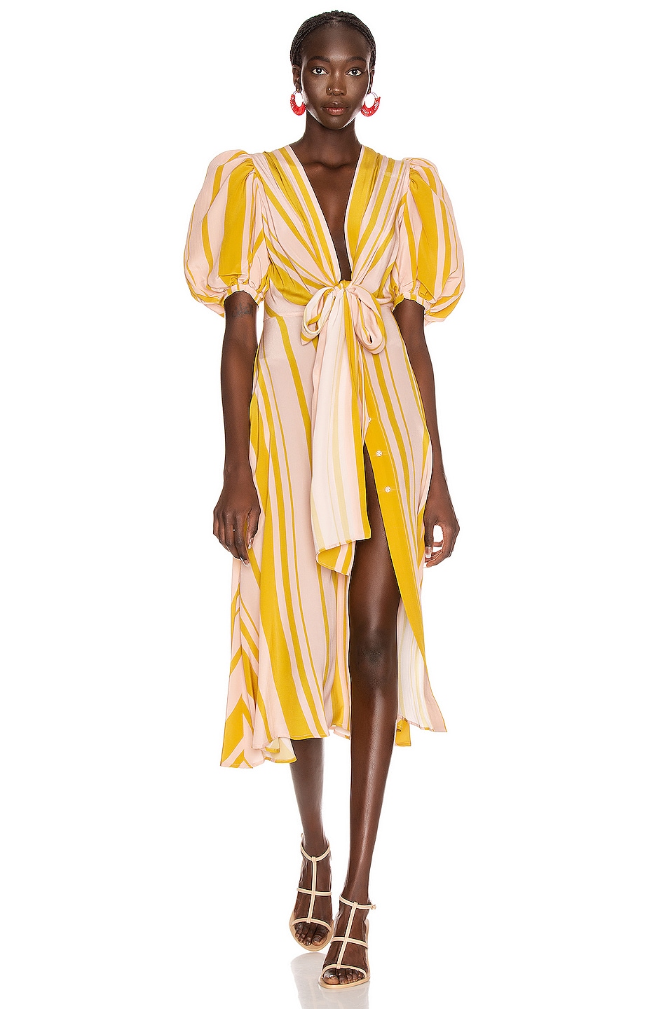 Image 1 of SILVIA TCHERASSI Fidelia Dress in Blush & Moss Stripes