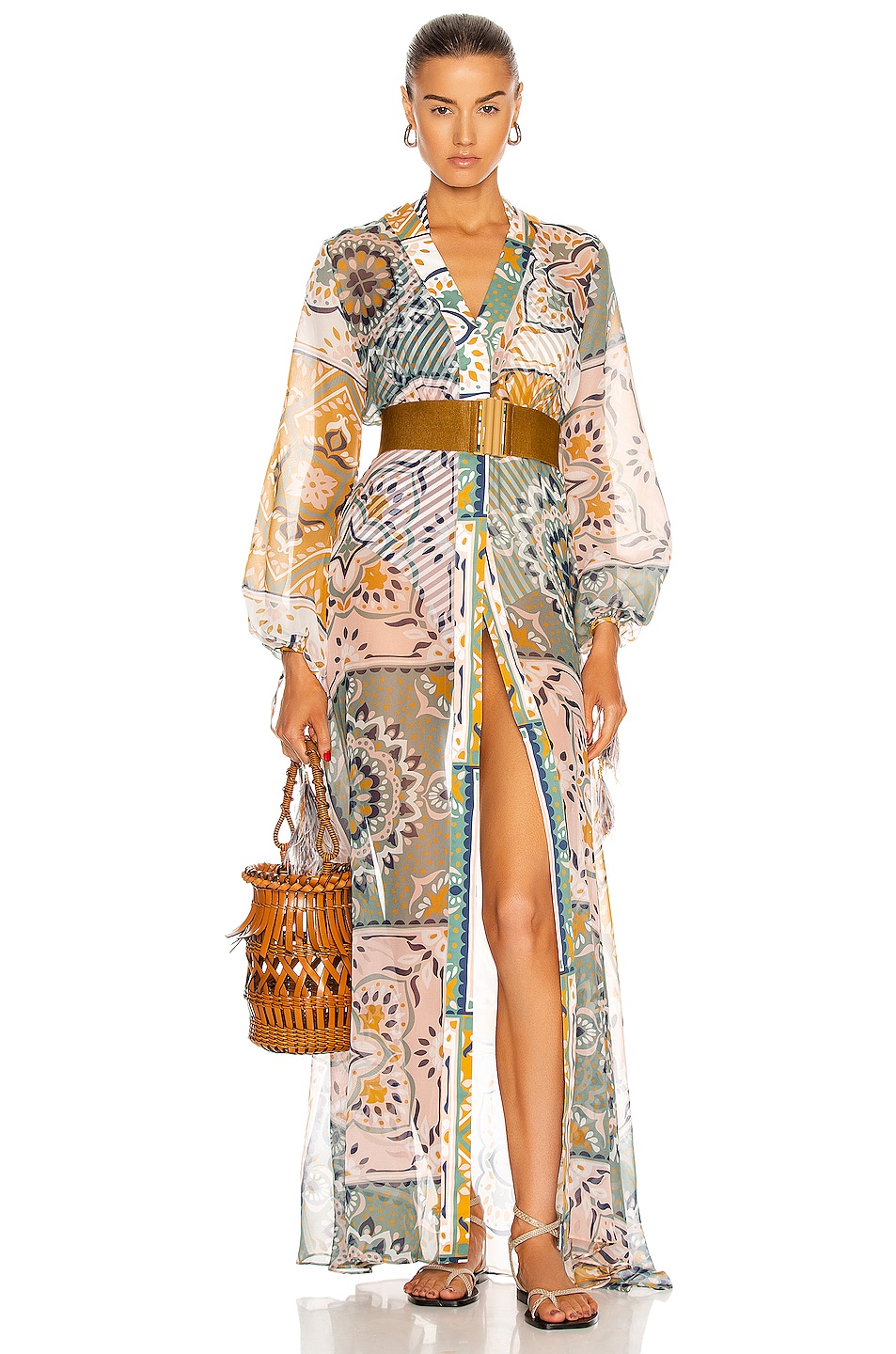 Image 1 of SILVIA TCHERASSI Inagua Robe Dress in Teal & Honey Mosaic