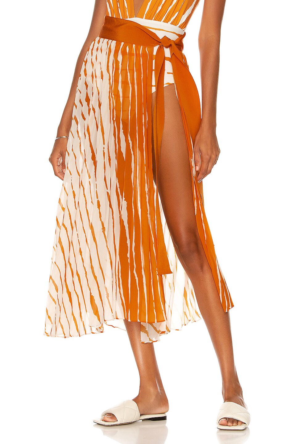 Image 1 of SILVIA TCHERASSI Blanche Pareo Skirt in Orange Abstract Stripe