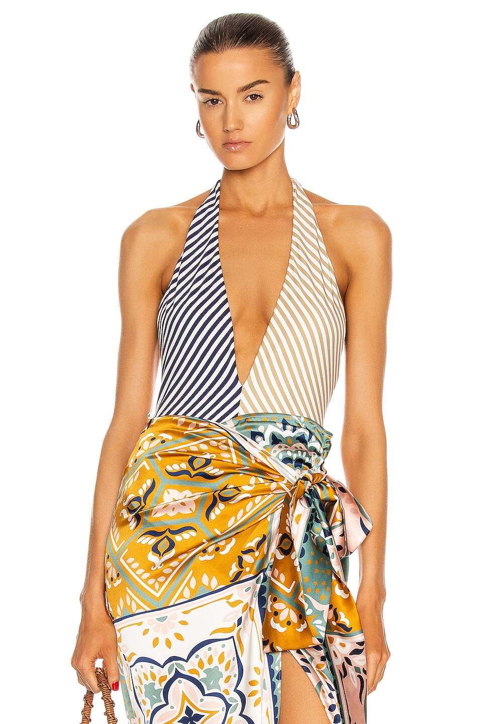 Image 1 of SILVIA TCHERASSI Macumba Bodysuit in Honey & Blue Stripes