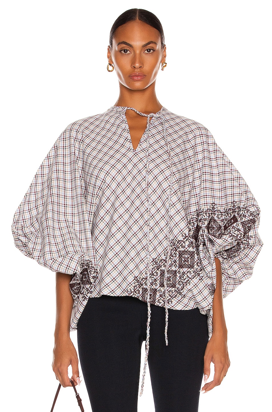 Image 1 of SILVIA TCHERASSI Basilica Blouse in Embroidered Plum Checkers