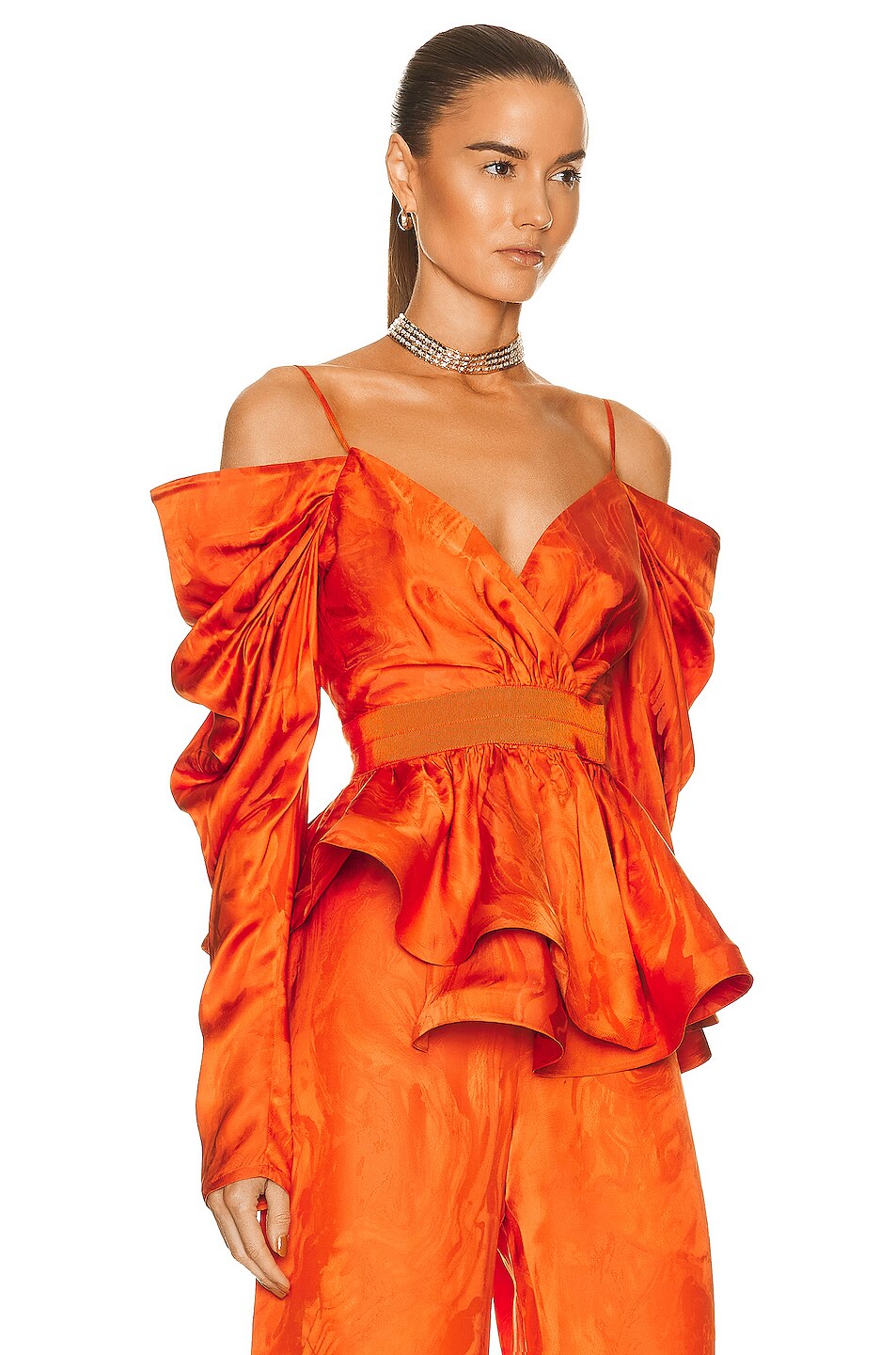 SILVIA TCHERASSI Cavallino Top in Orange Abstract Marble | FWRD