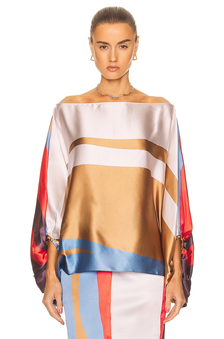 Silvia Tcherassi Bellagio Blouse In Affogato Multi Abstract Waves Fwrd 2187