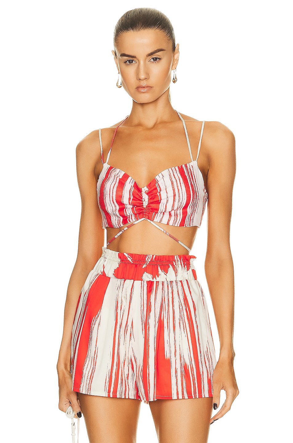 Image 1 of SILVIA TCHERASSI Travis Top in Coral Red Palm Print