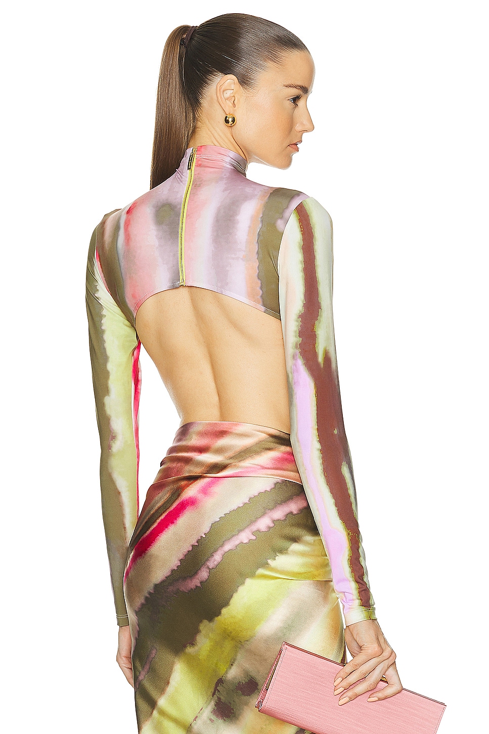 Image 1 of SILVIA TCHERASSI Olante Bodysuit in Artichoke Pink Abstract Stripes