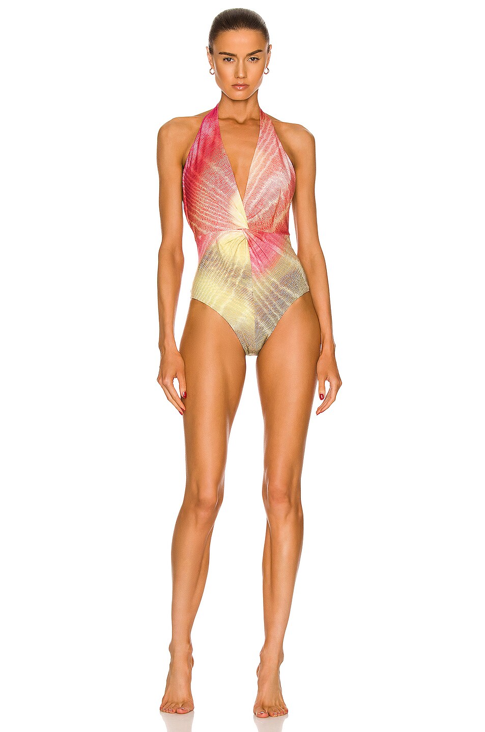 Image 1 of SILVIA TCHERASSI Fossano Swimsuit in Pink & Green Gradient Watercolor