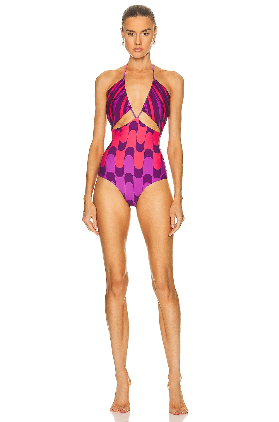 Image 1 of SILVIA TCHERASSI Michelle One Piece Swimsuit in Plum Rouge Wavy Zigzag