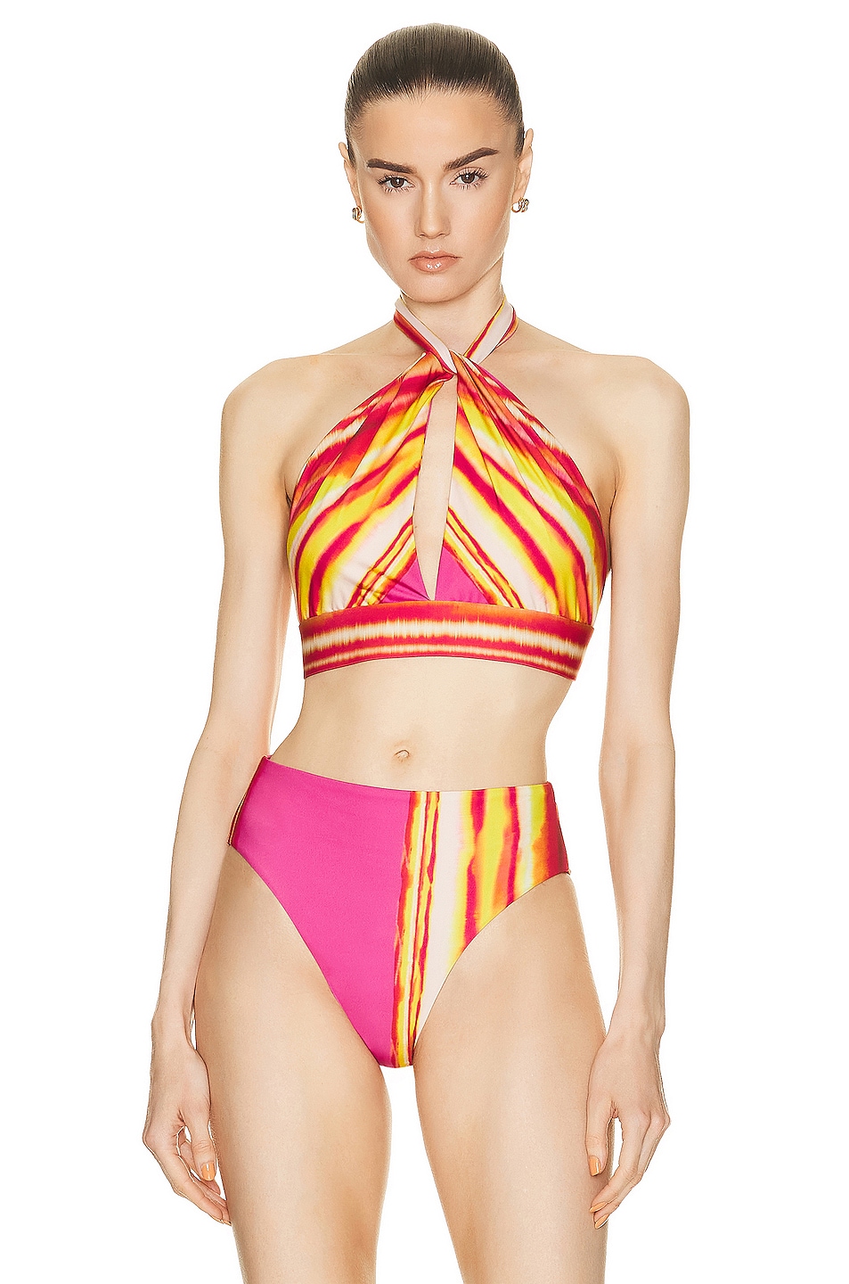 Image 1 of SILVIA TCHERASSI Pipa Bikini Top in Fuchsia Lime Stripes
