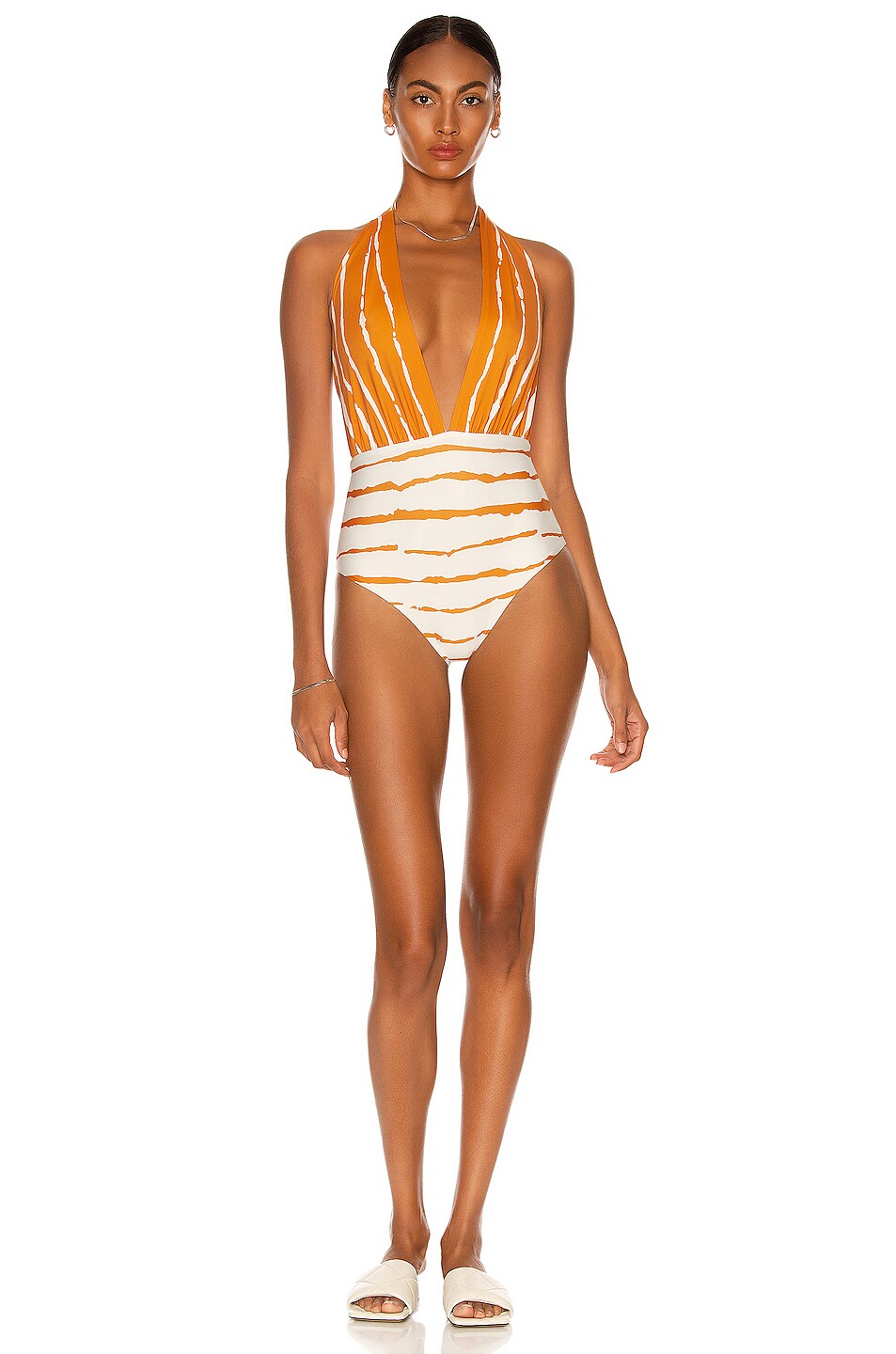 Image 1 of SILVIA TCHERASSI Tijuca Bodysuit in Orange Abstract Stripe
