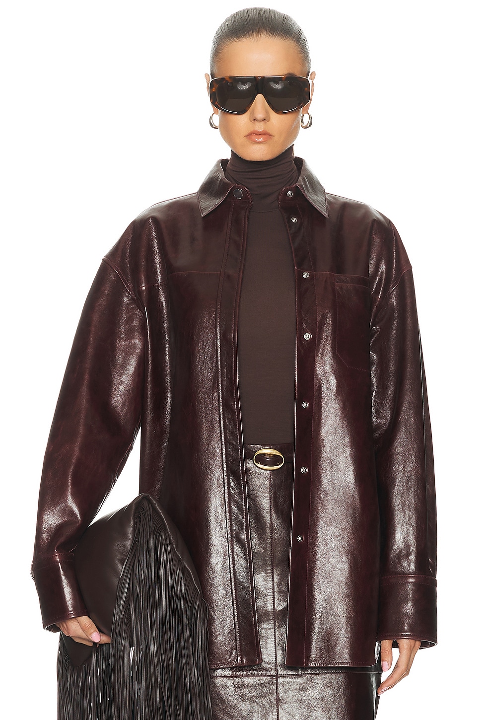 Image 1 of Sportmax Borel Leather Jacket in Bordeaux