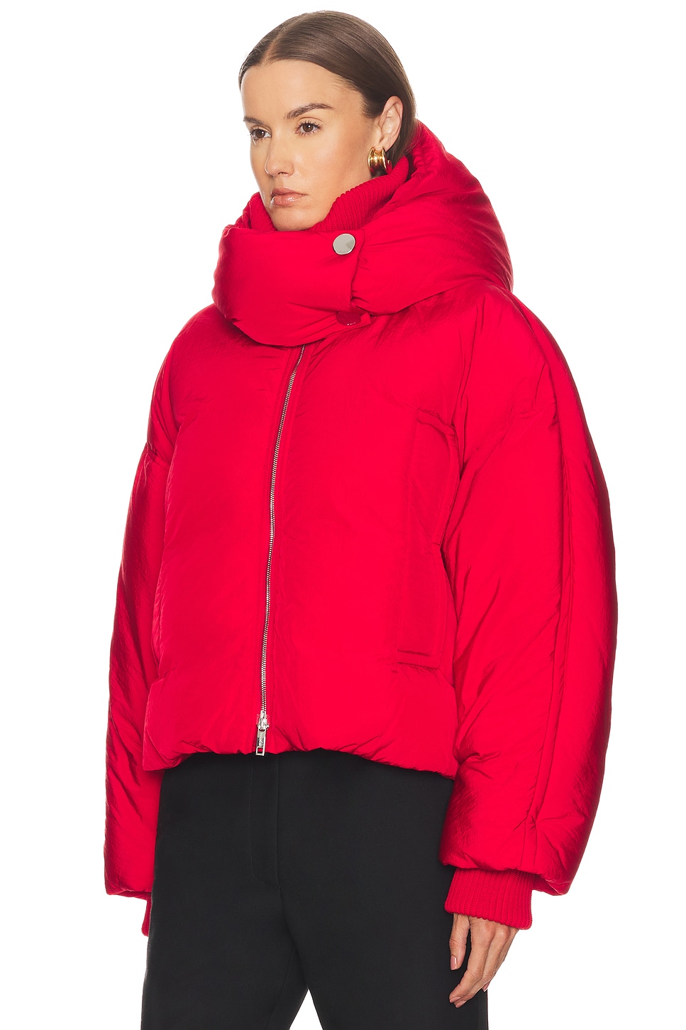 Sportmax Water-repellent Crinkled Red Puffer Jacket With Detachable Hood In Red