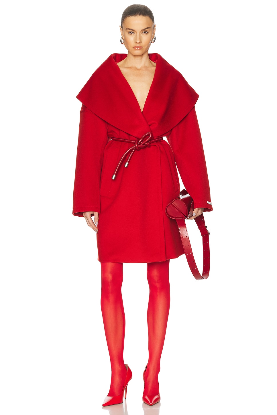 Sportmax Luciana Virgin Wool Wrap Coat In Red