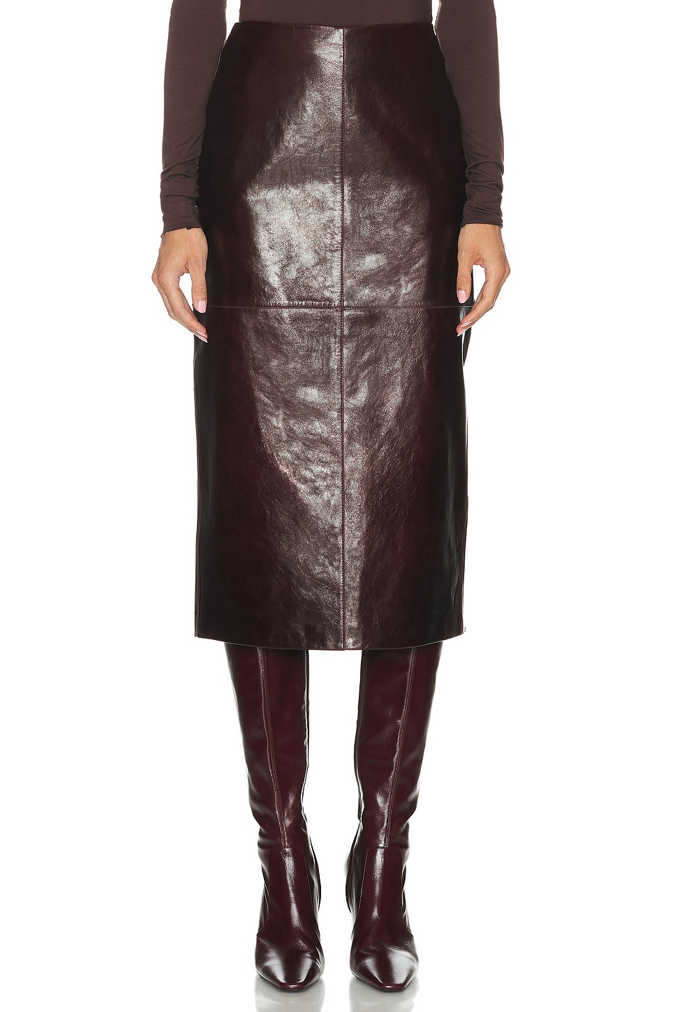 Image 1 of Sportmax Afa Leather Skirt in Bordeaux
