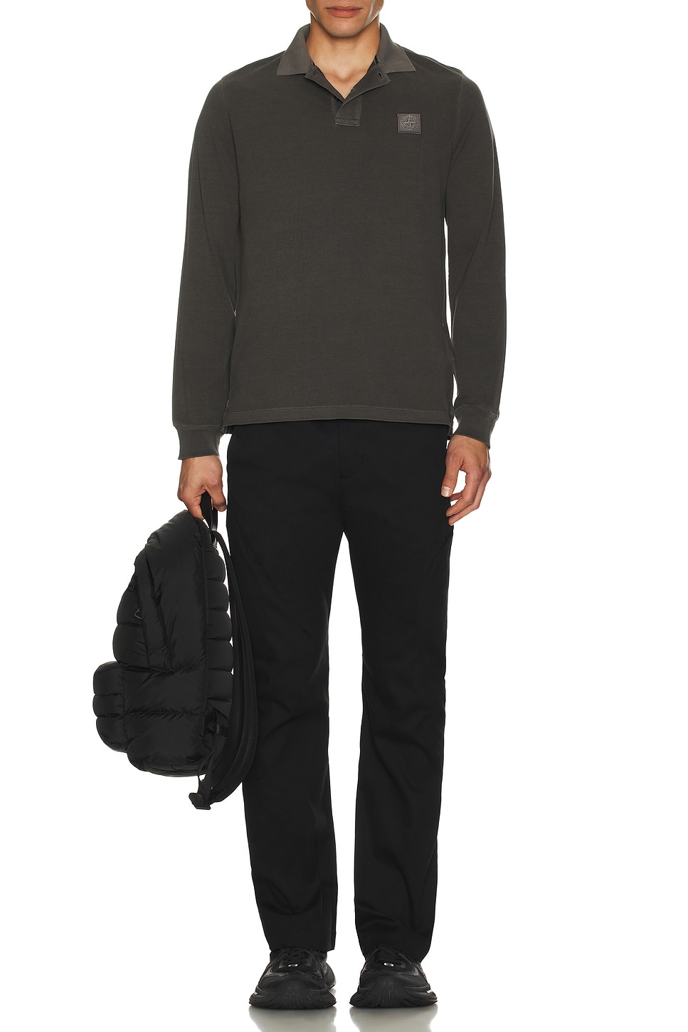 Image 1 of Stone Island Long Sleeve Polo in Charcoal