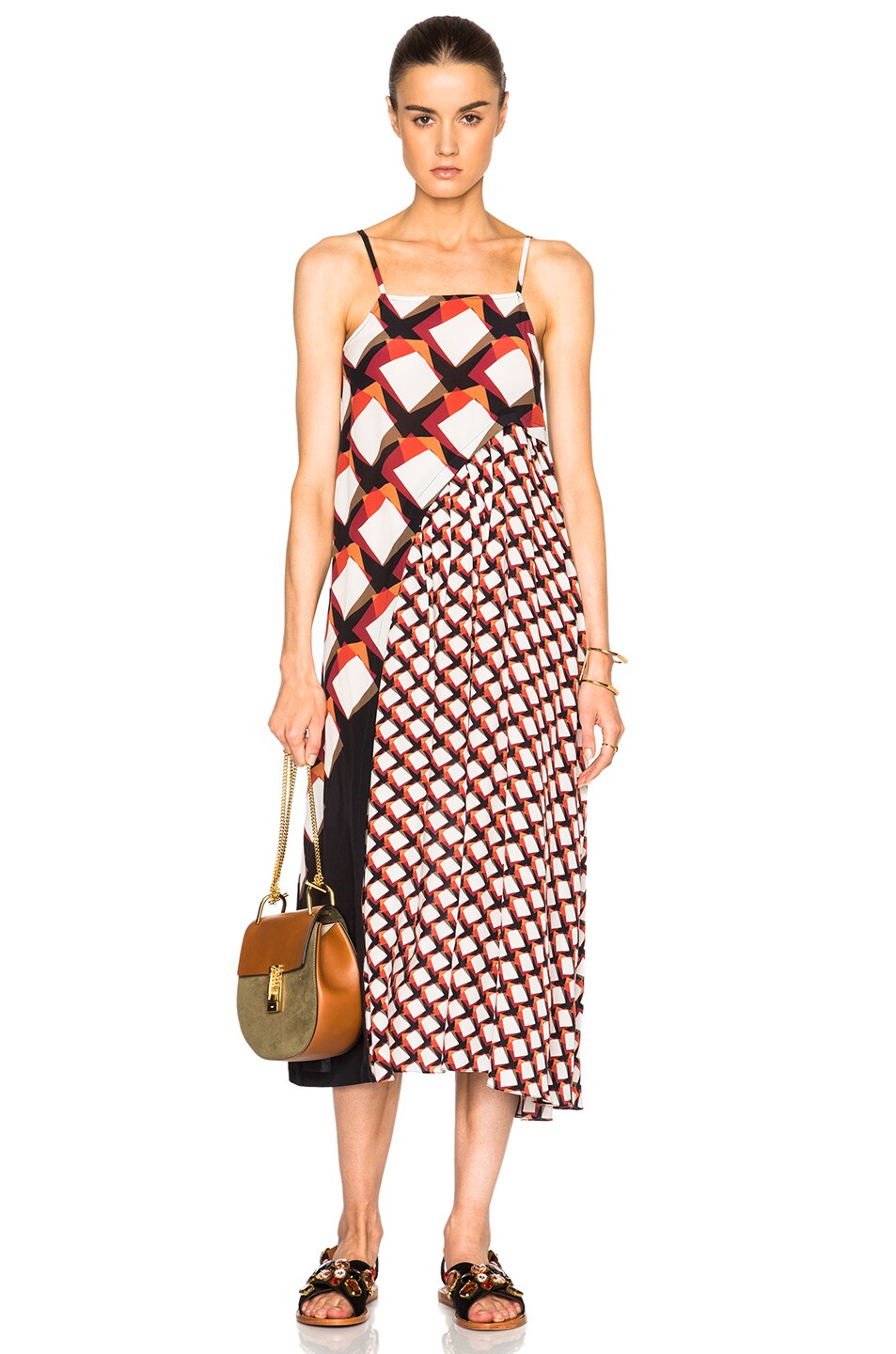 Image 1 of SUNO Pleated Underplay Maxi Dress in Diagonal Squares Black