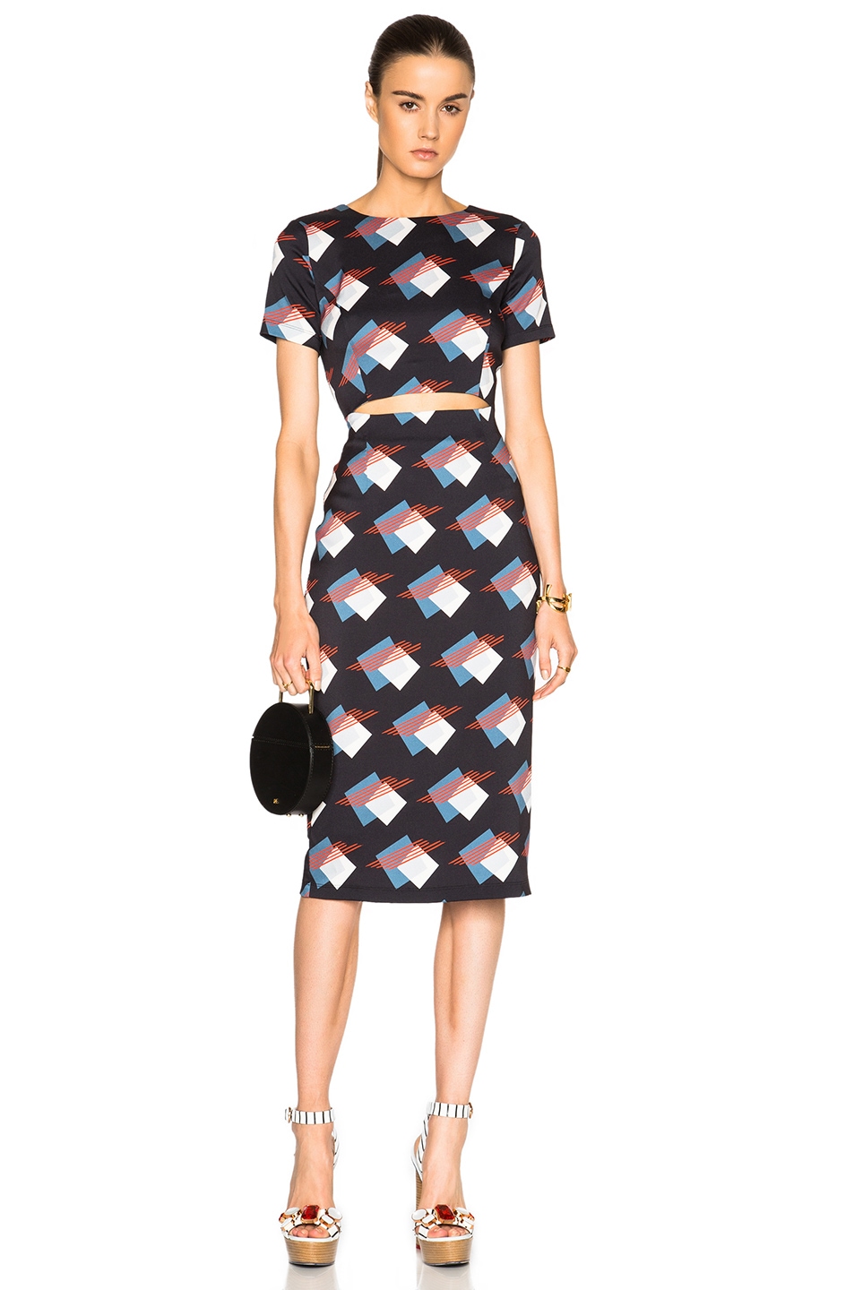 Image 1 of SUNO Cut Out Dress in Black Squares