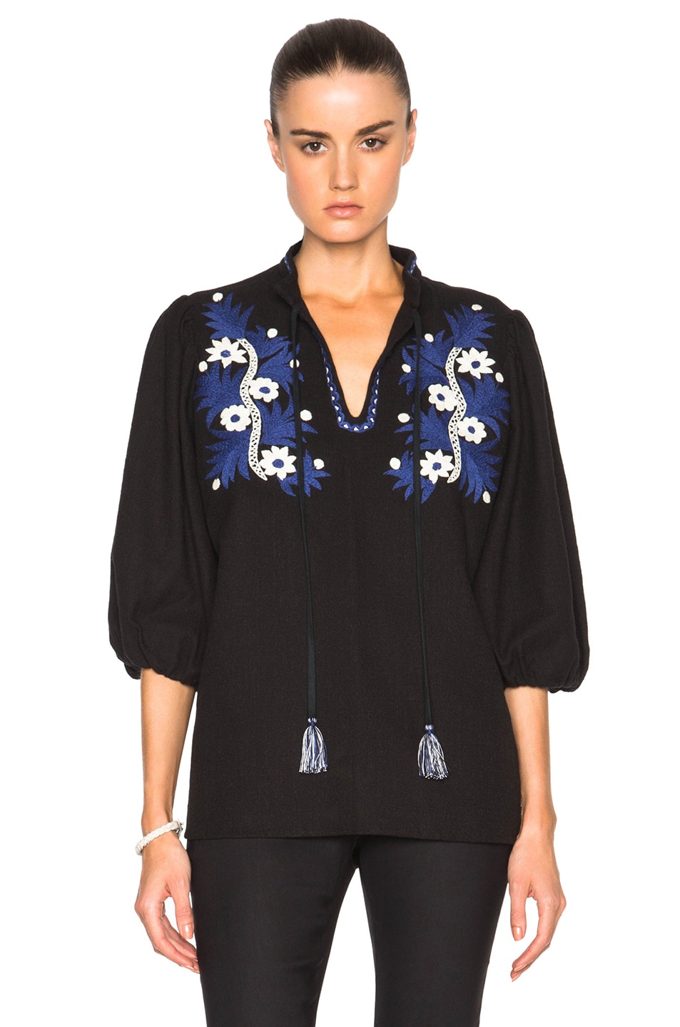 Image 1 of SUNO Two Tone Floral Top in Black & Blue