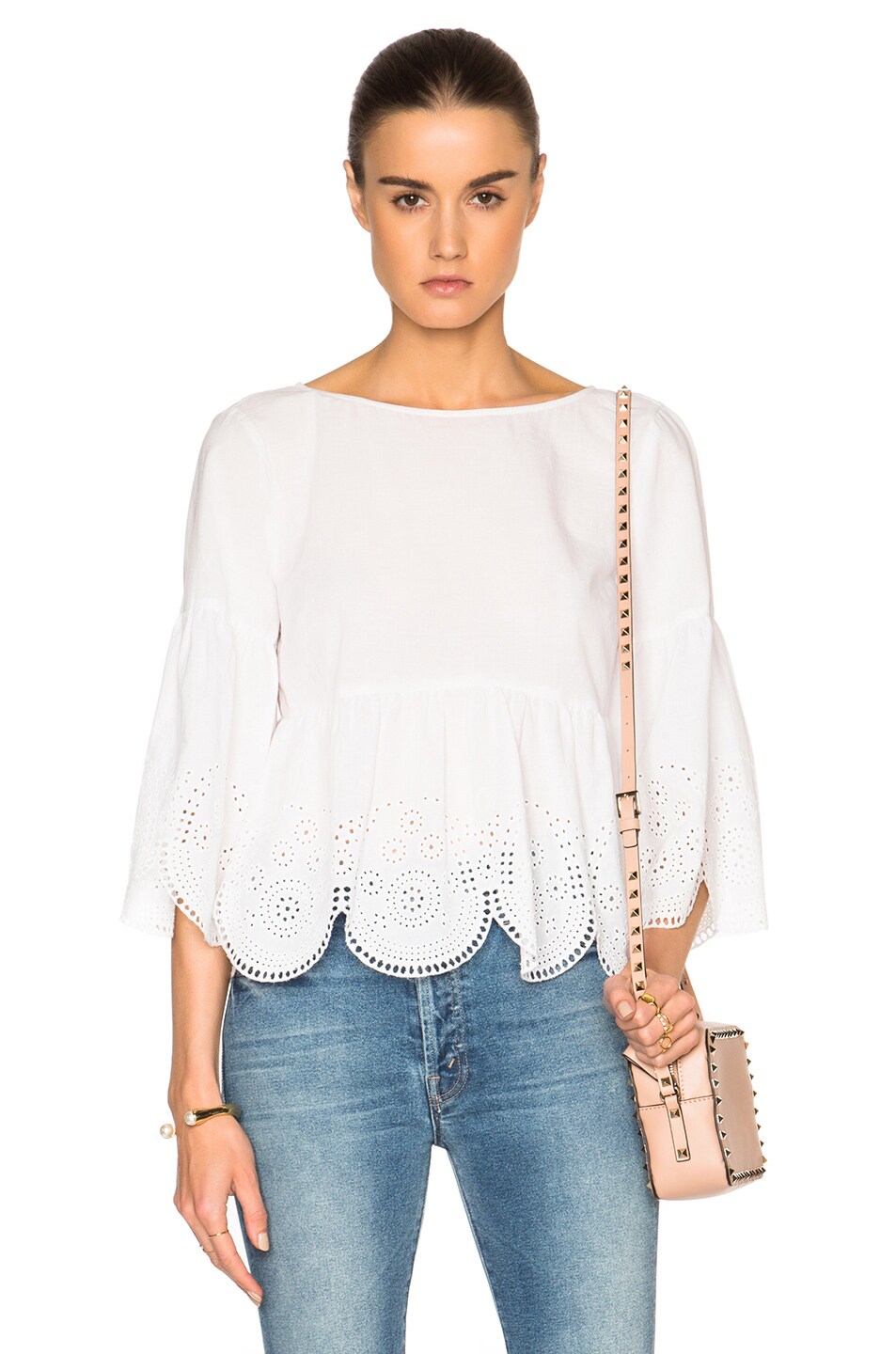 Image 1 of SUNO Eyelet Lace Cropped Top in White