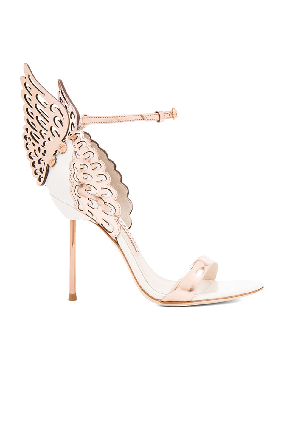 Image 1 of Sophia Webster Evangeline Leather Heels in Rose Gold & White