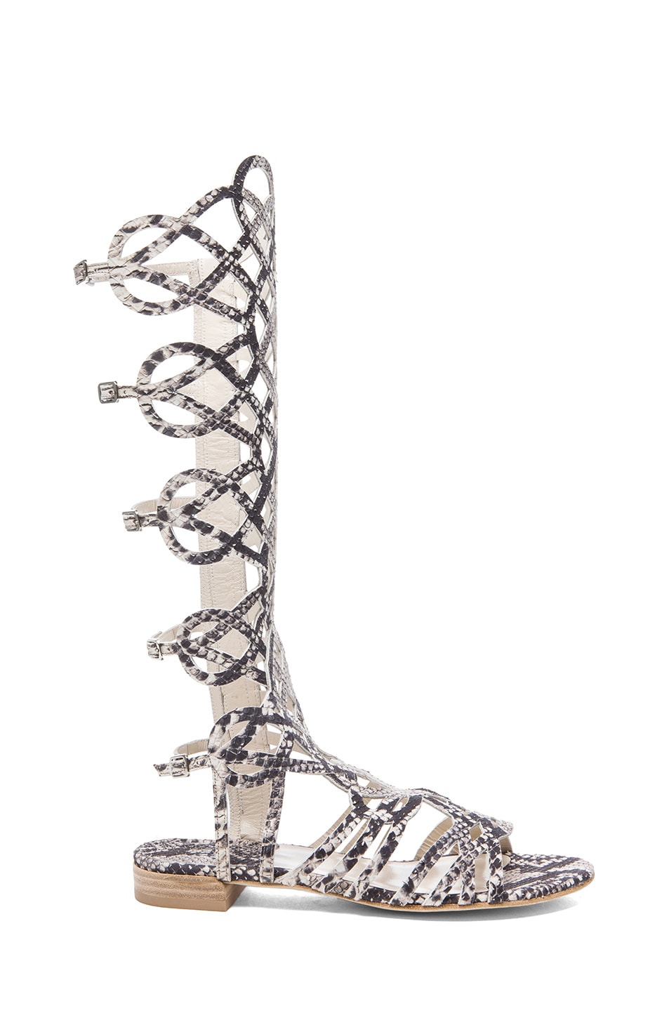 Stuart Weitzman Aphrodite Embossed Leather Sandals in Natural Snake | FWRD