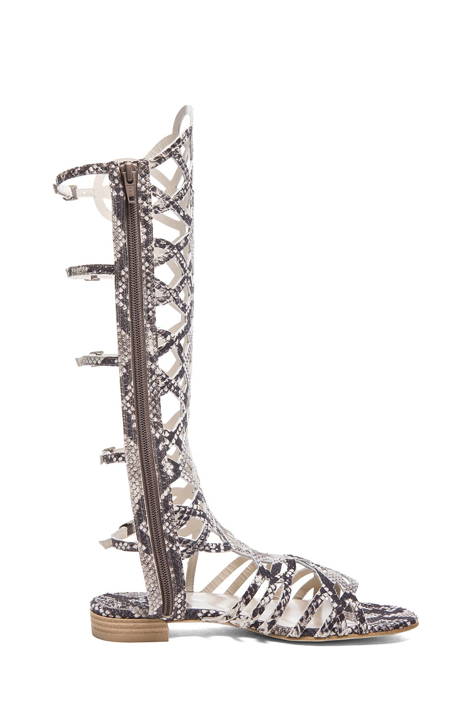 Stuart Weitzman Aphrodite Embossed Leather Sandals in Natural Snake | FWRD