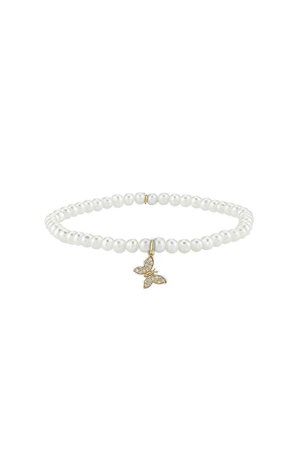 Image 1 of Sydney Evan Tiny Butterfly Charm Beaded Bracelet in White Pearl