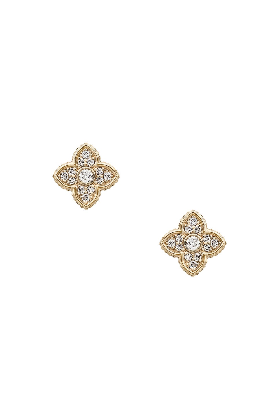 Image 1 of Sydney Evan Moroccan Flower Stud Earrings in Gold & Diamond