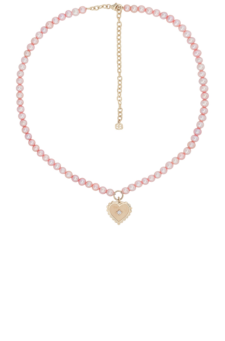 Image 1 of Sydney Evan Scallop Heart Charm Beaded Choker in Rose