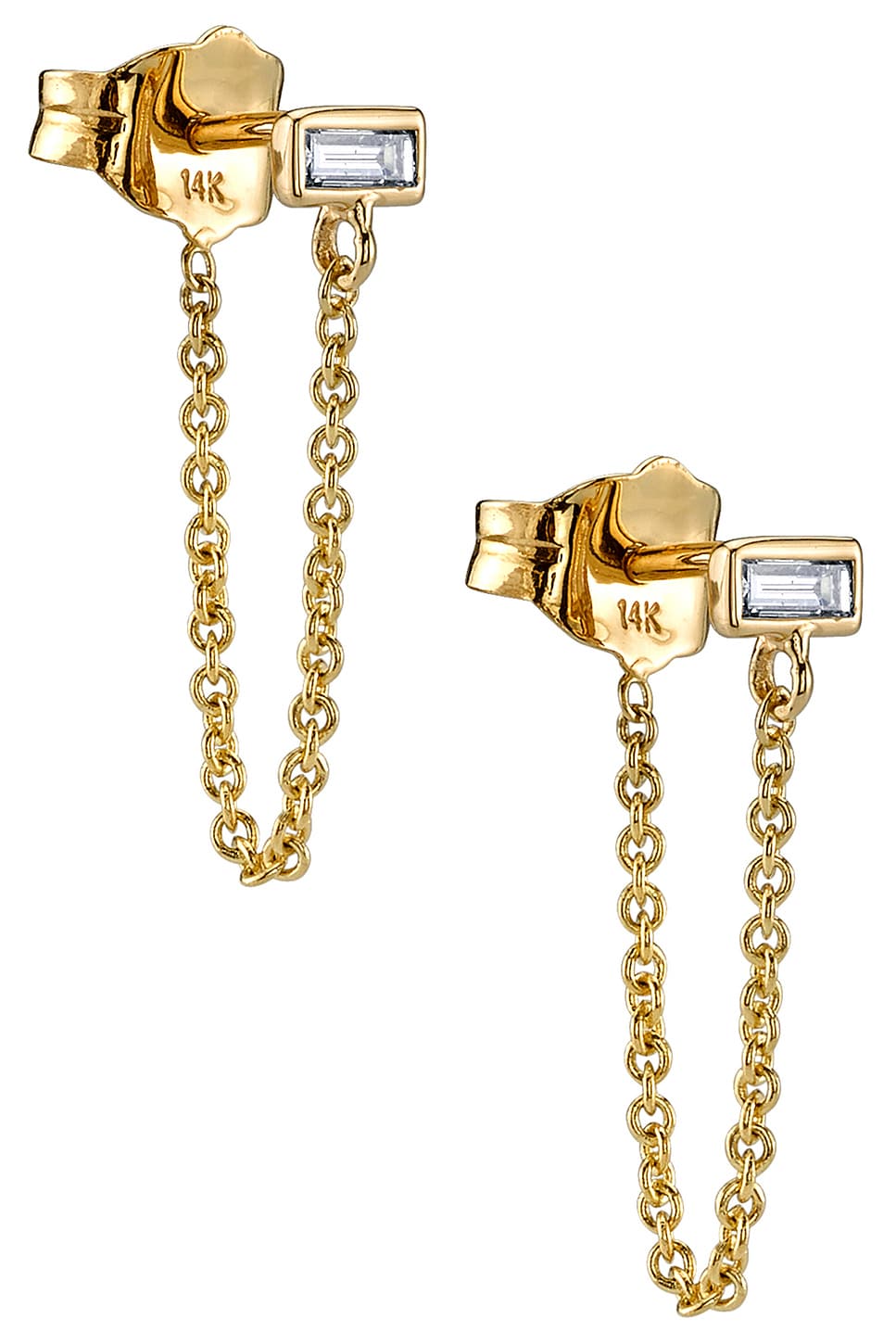 Sydney Evan Baguette Stud Chain Earrings