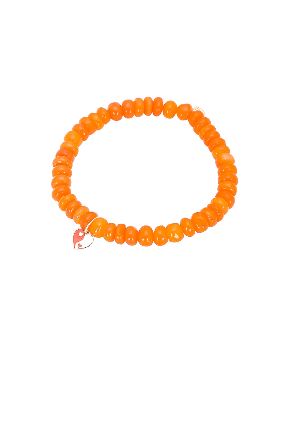 Image 1 of Sydney Evan Small Yin Yang Heart Charm On Opal Smooth Bracelet in Orange & Pink