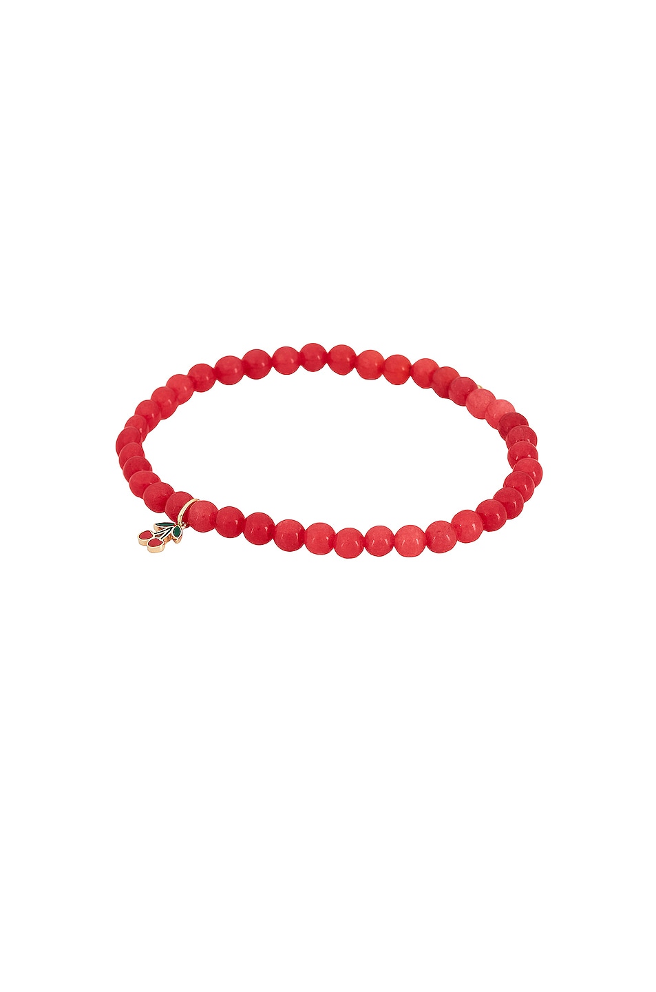 Image 1 of Sydney Evan Mini Enamel Cherries Charm On Beaded Jade Bracelet in Red