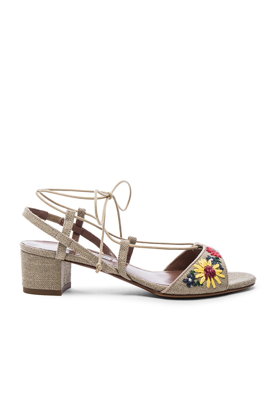 Image 1 of Tabitha Simmons Lori Meadow Sandals in Natural Linen & Multi Raffia Floral Embroidery
