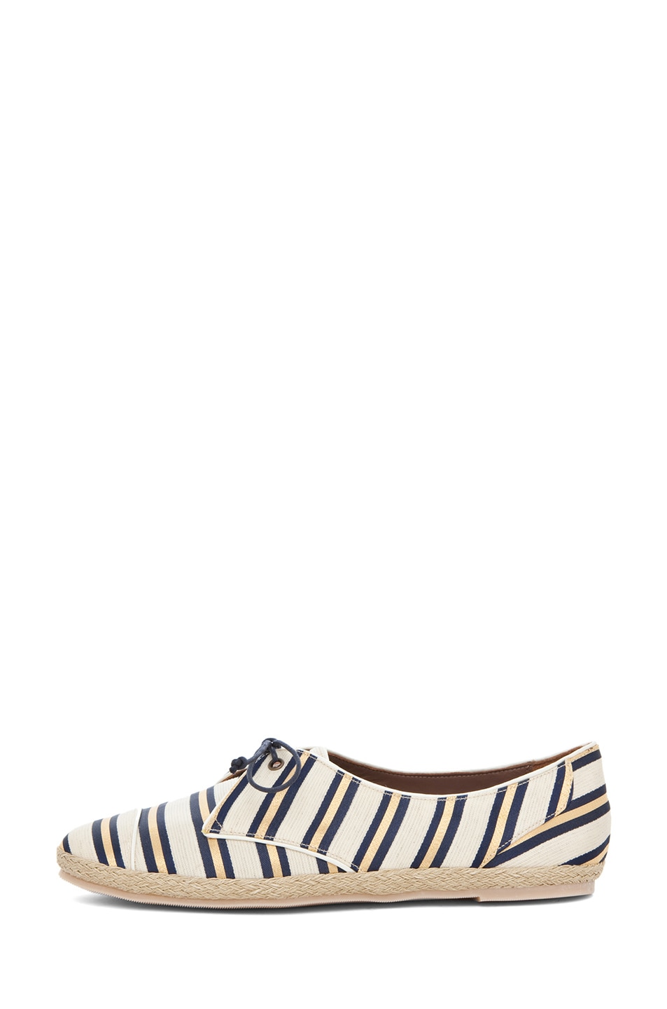 Image 1 of Tabitha Simmons Dolly Shiny-Canvas Cricket Stripe Flats in Gold & Navy