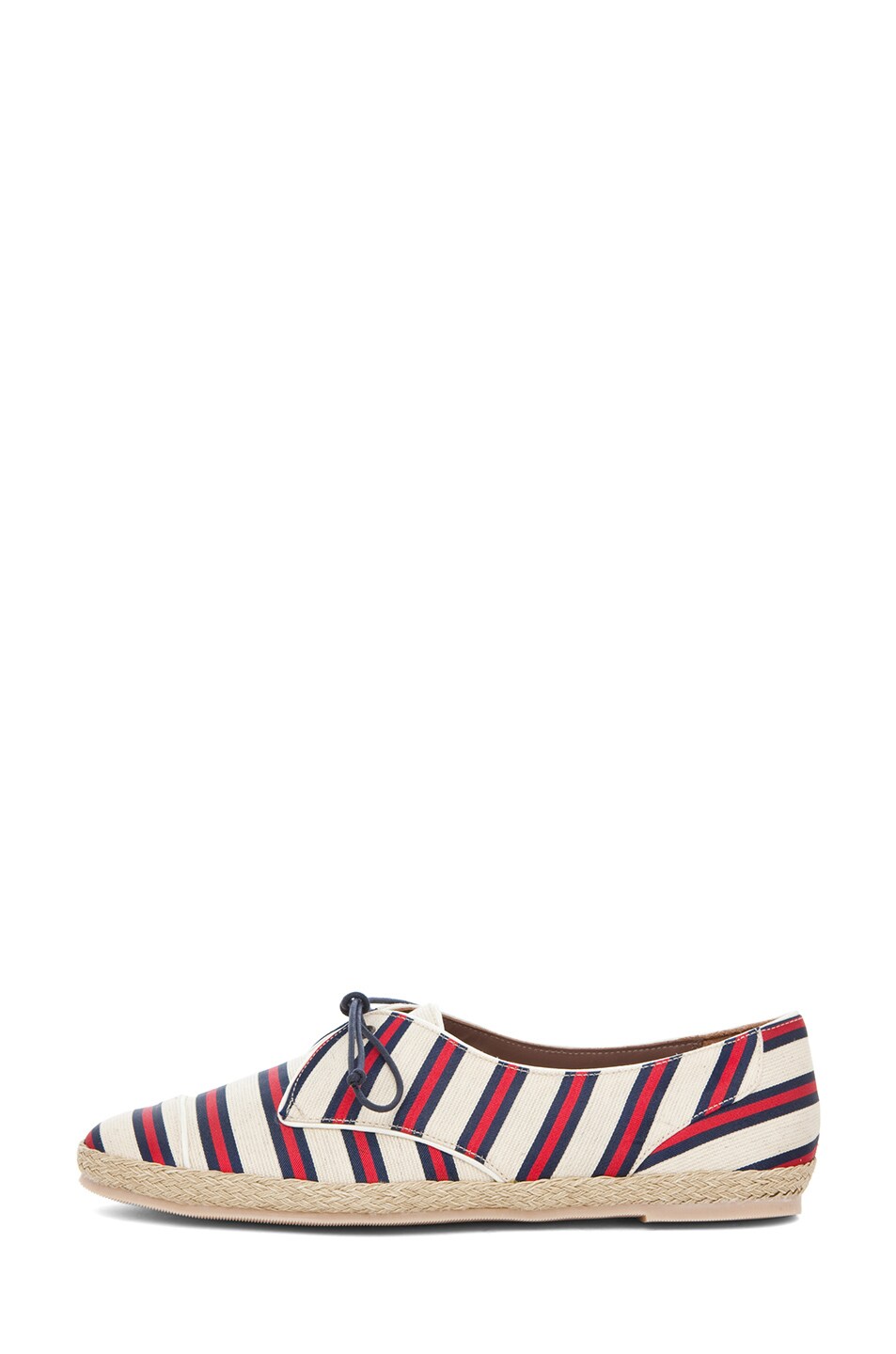 Image 1 of Tabitha Simmons Dolly Shiny-Canvas Cricket Stripe Flats in Red & Navy