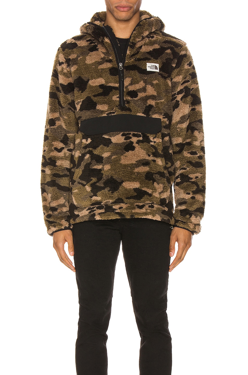 Image 1 of The North Face Campshire Pullover Hoodie in Burnt Olive Green Ponderosa Pine Print & TNF Black