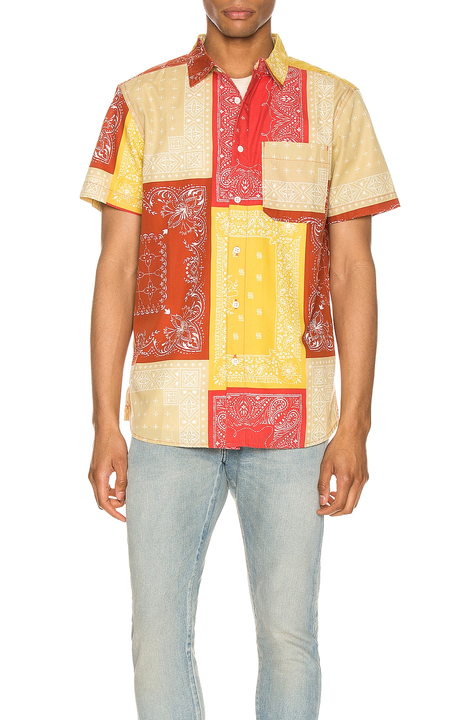 Image 1 of The North Face Short Sleeve Baytrail Pattern Shirt in Sunbaked Red Bandana Renewal Multi Print