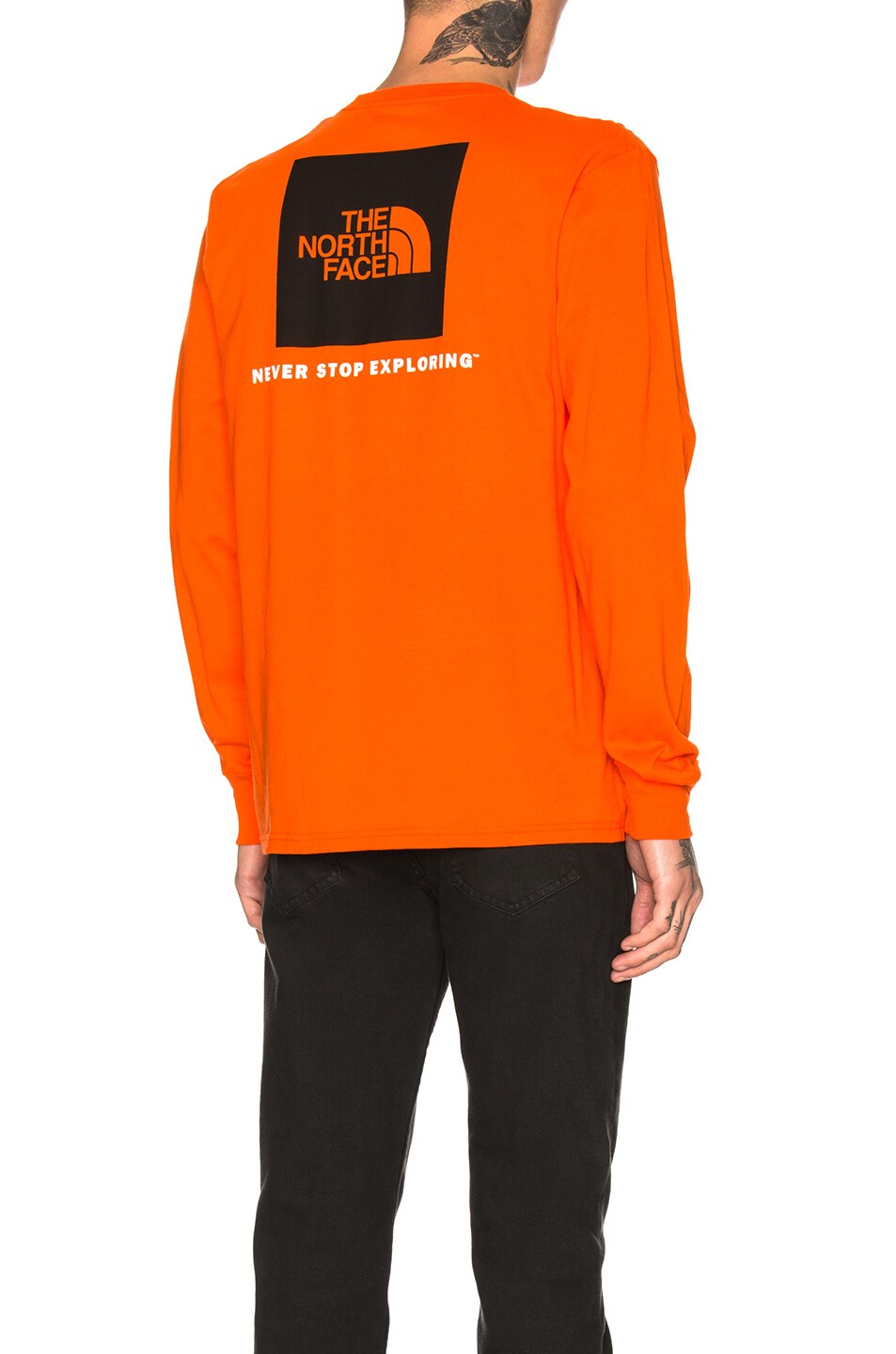 Image 1 of The North Face Long Sleeve Red Box Tee in Persian Orange & TNF Black