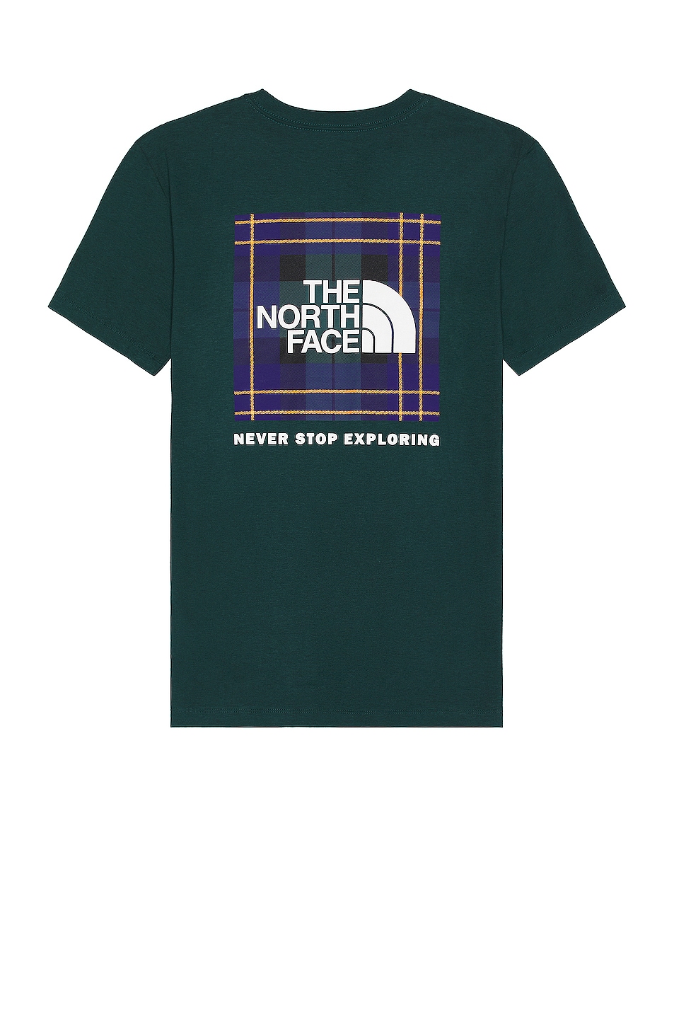 Image 1 of The North Face Short Sleeve Printed Box NSE Tee in Ponderosa Green Medium Icon Plaid Print