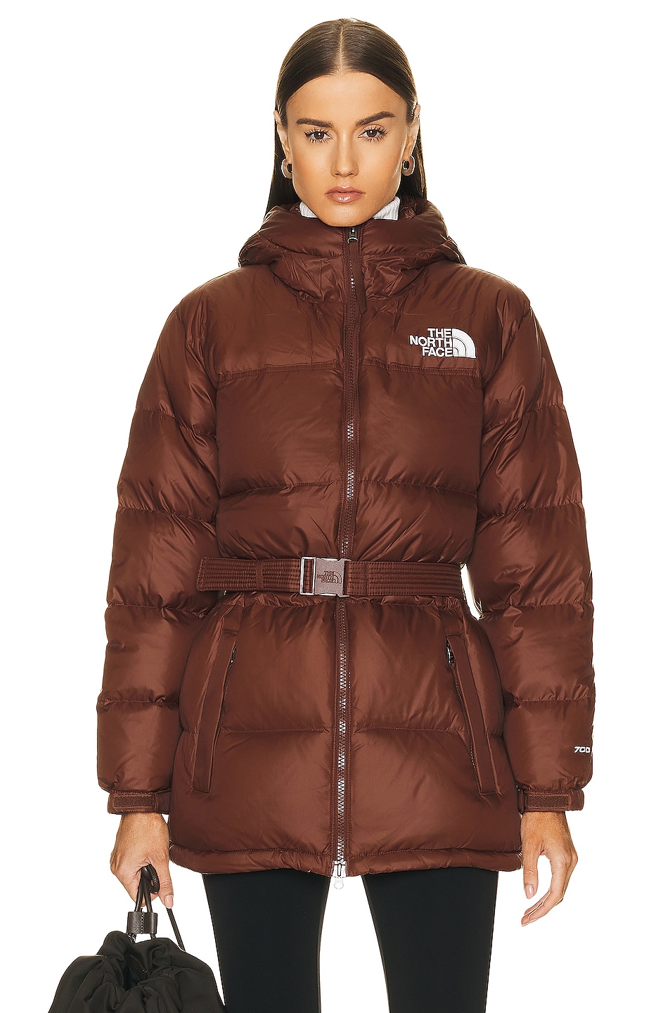Image 1 of The North Face Nuptse Belted Mid Jacket in Dark Oak