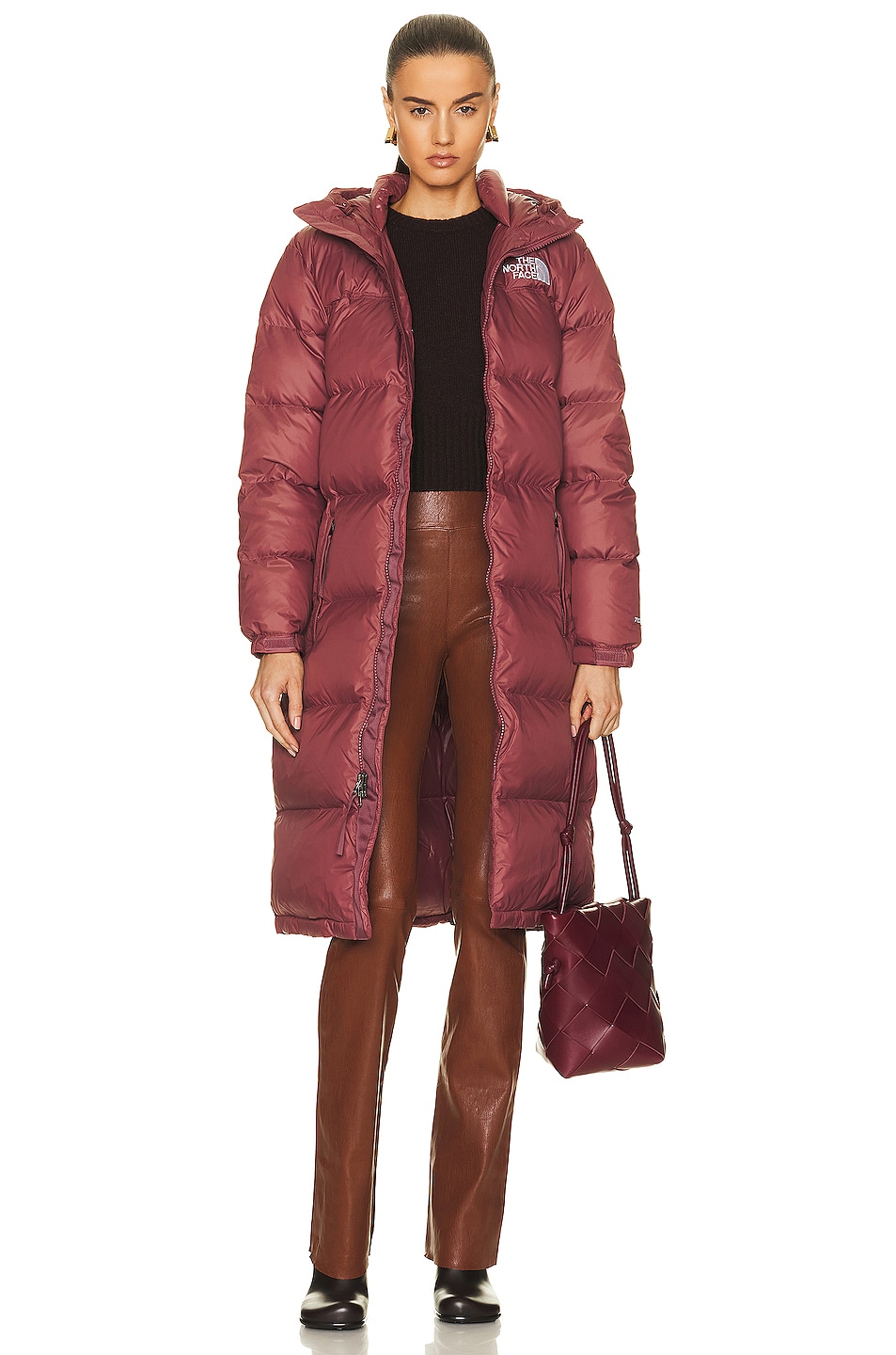 Image 1 of The North Face Nuptse Belted Long Parka in Wild Ginger