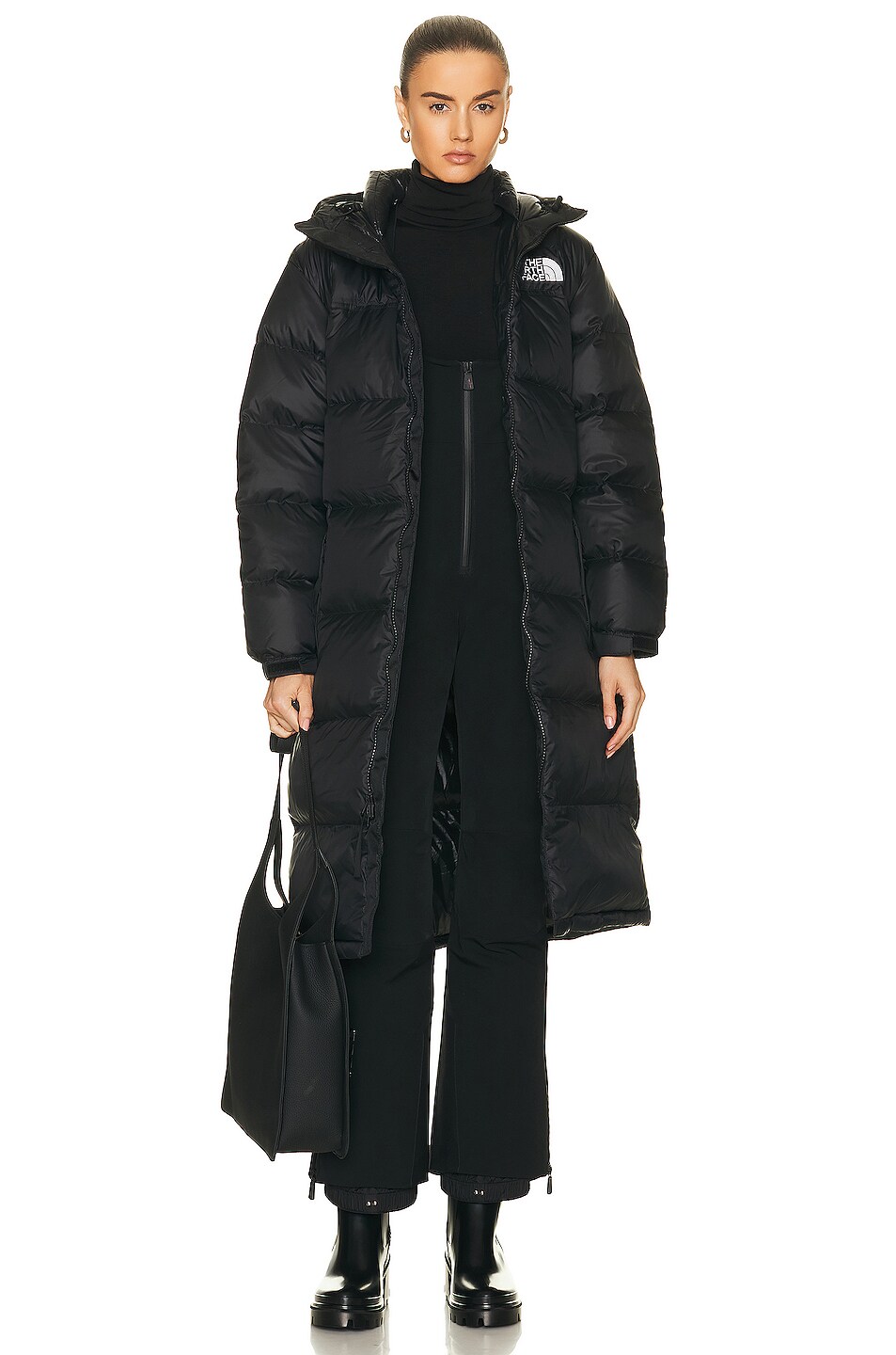 Image 1 of The North Face Nuptse Belted Long Parka in TNF Black