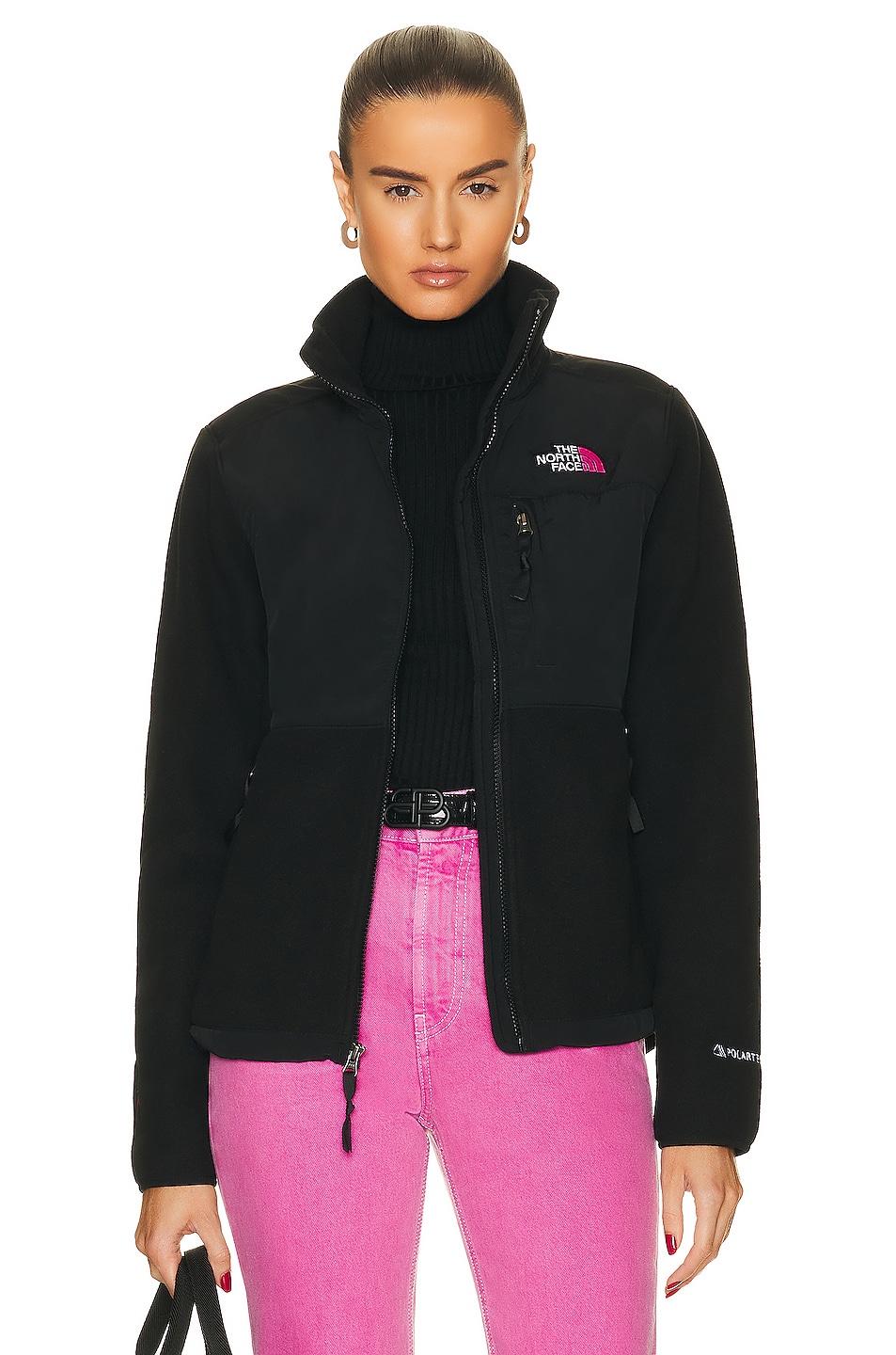 Image 1 of The North Face Denali Jacket in Black & Mr. Pink