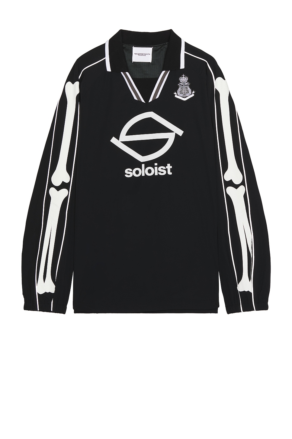 Image 1 of TAKAHIROMIYASHITA The Soloist Back Gusset Sleeve Polo Collar Football Shirt in Black & White
