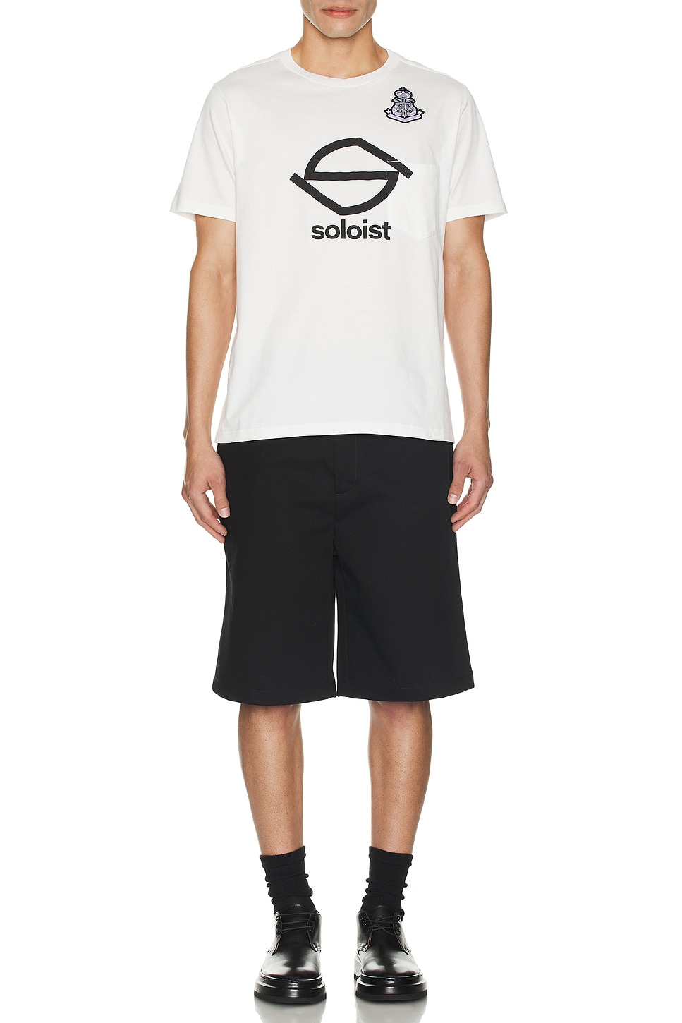 Image 1 of TAKAHIROMIYASHITA The Soloist S Logo And Bone Emblem Pocket Tee in White