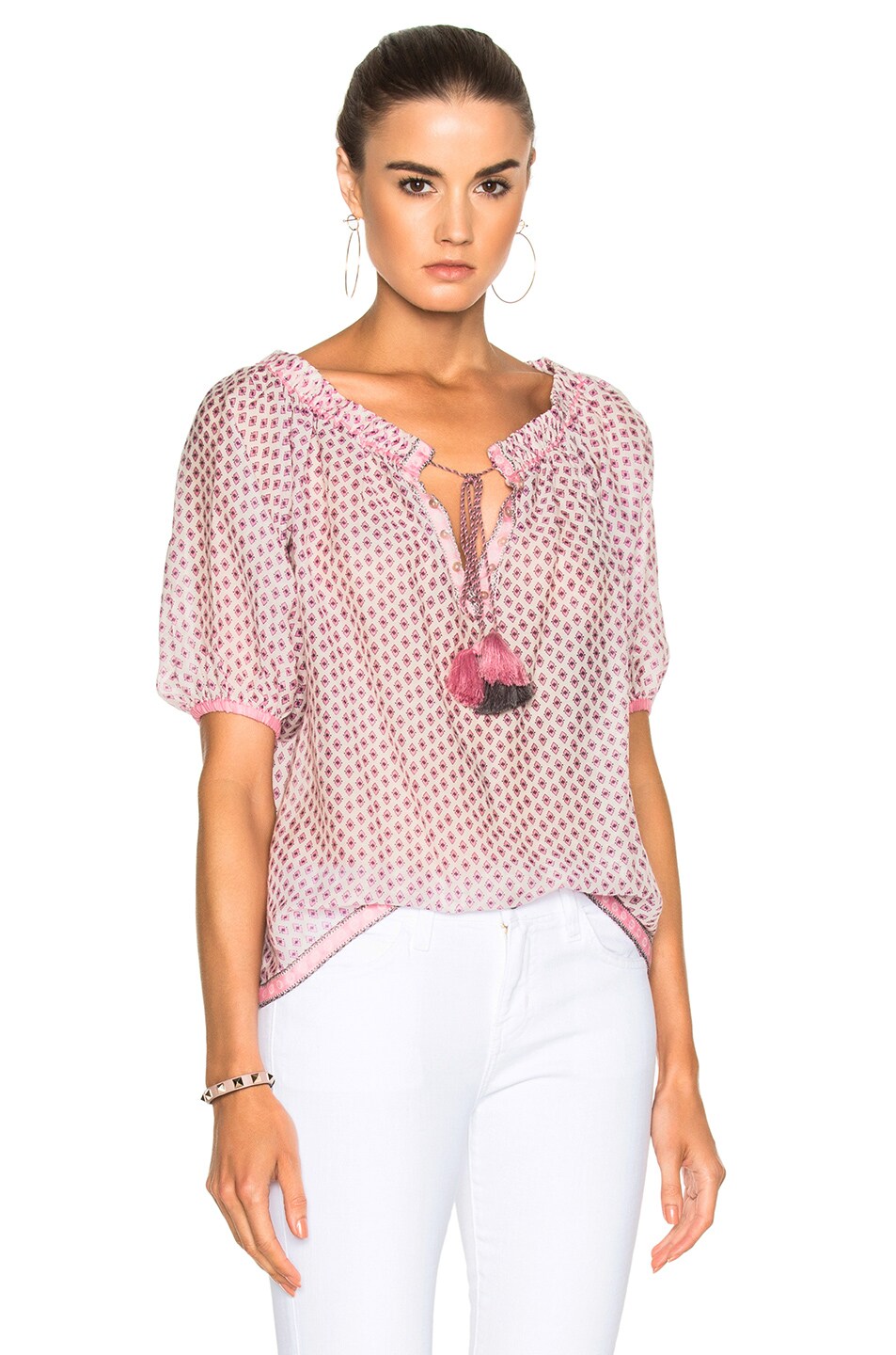 Image 1 of Talitha Trellis Print Cold Shoulder Top in Cream
