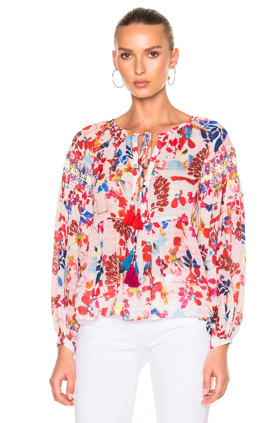 Image 1 of Tanya Taylor Floral Burst Clemence Top in White Multi